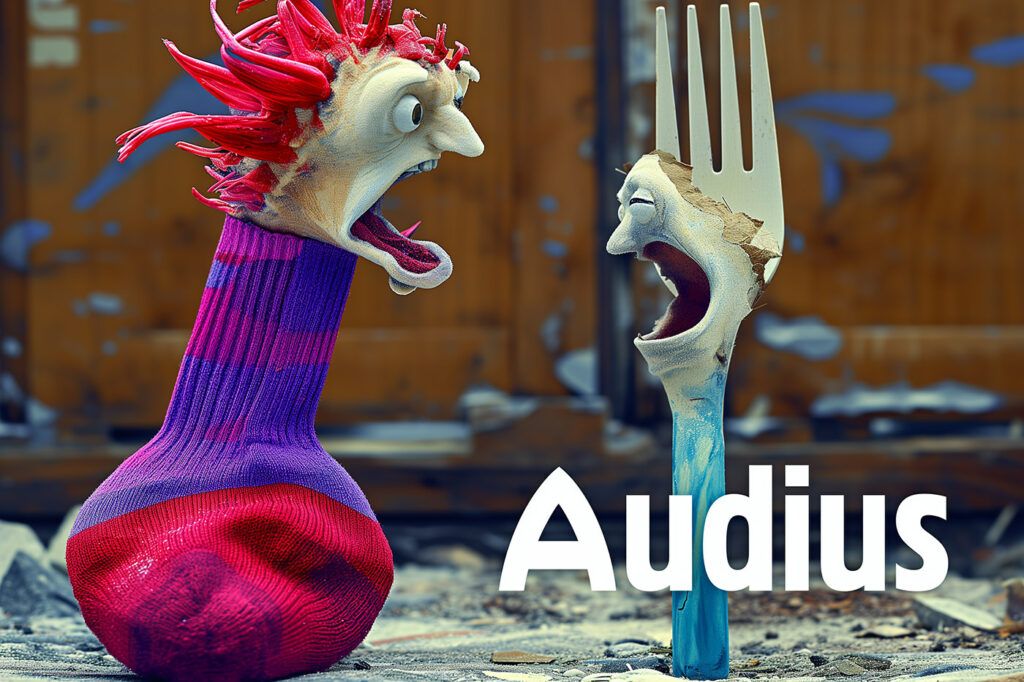 a left sock and a fork in conversation about audius.